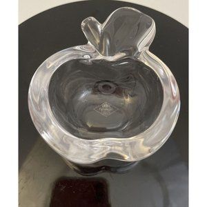 Art Vannes France French Crystal Clear Stemmed Apple Trinket Dish Signed - EUC
